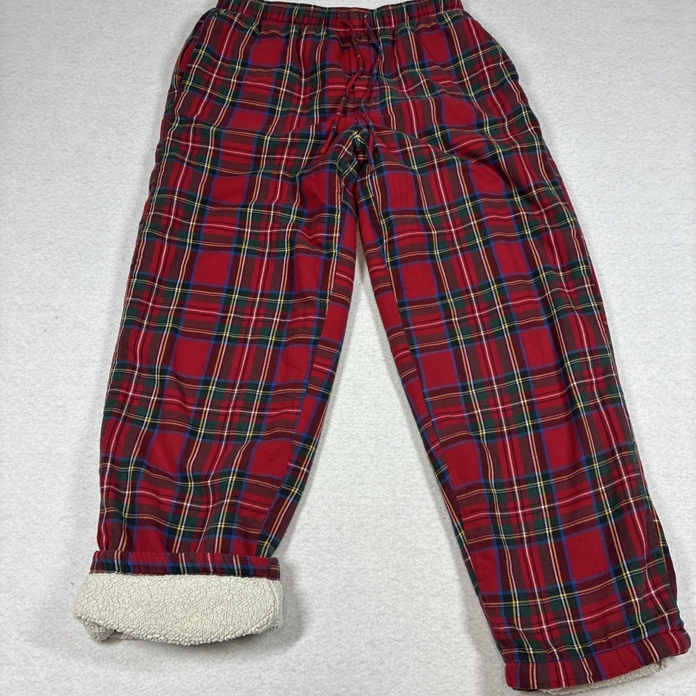 Lands End Sherpa Lined Flannel Pajama Pants Cozy Plaid Pockets Medium Tall 32-34